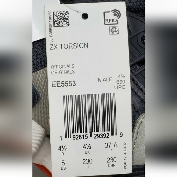 Adidas ZX Torison Men's Size 5 EE5553 Core Black Orange Bold Green Sneakers New - Picture 9 of 12